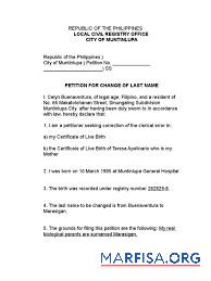 Printable Philippines Local civil registry office name change certificate example